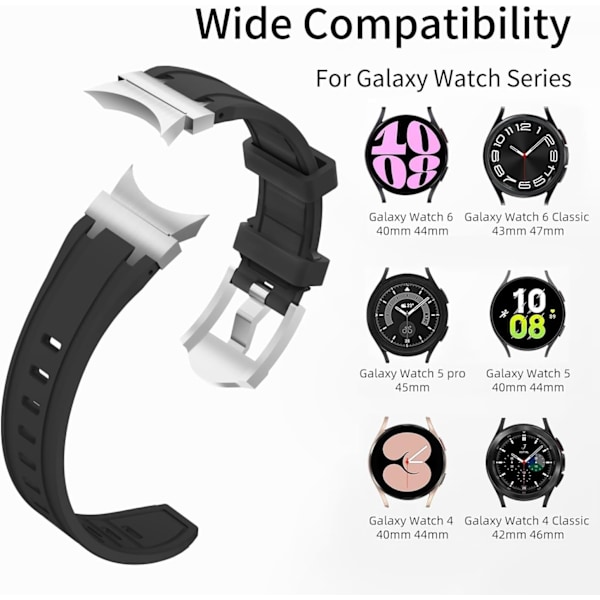 Luksus silikonearmbånd uden mellemrum, kompatibel med Galaxy Watch 7/6/5/4 44mm 40mm, Classic 47mm 43mm 46mm 42mm, 5 Pro 45mm One Click-fastgørelse
