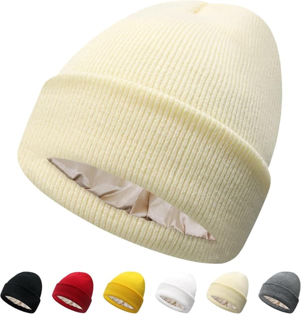 wxsp Satinfodrad Mössa för Kvinnor Silkesfoder Mjuka Vinterhattar Minskar Frissighet Stickade Mössor Varm Skull Cap Beige One