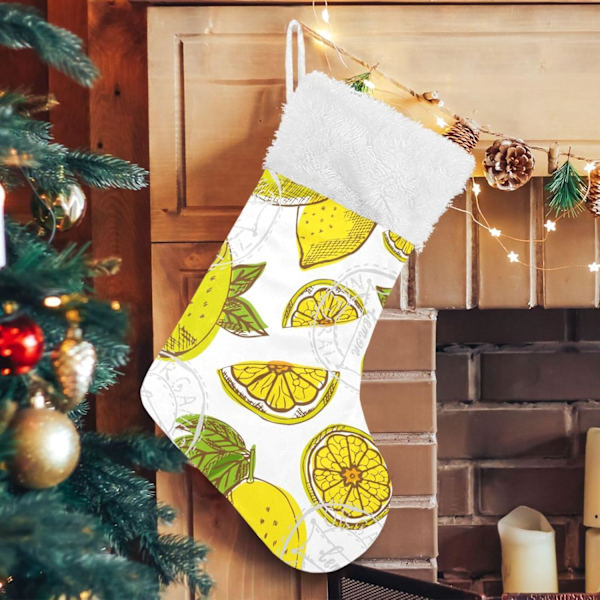 Julklapp, personliga julklappsstrumpor 2-pack Gult Citron Vit 45,7 cm Julstrumpor Hängande Ornament Eldstad för Träddekoration