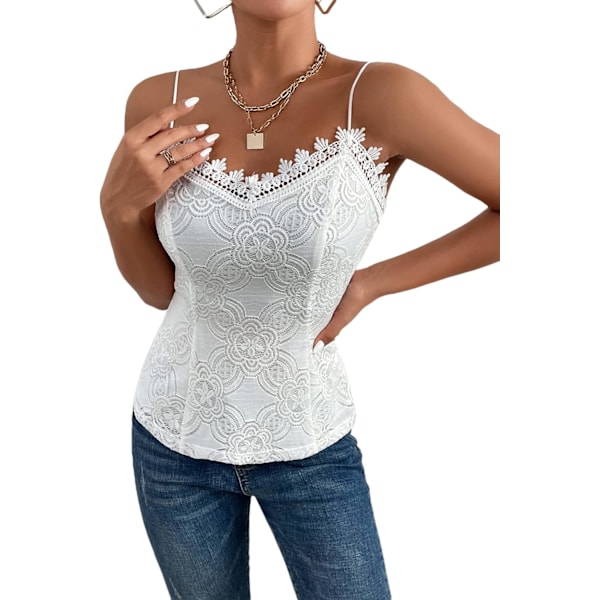 Kvinners Kontrast Blonder Spaghetti Stropp Solid Camisole Cami Crop Top