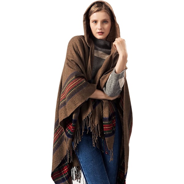 Oversized vinterteppe sjal kvinners koselige åpne foran poncho
