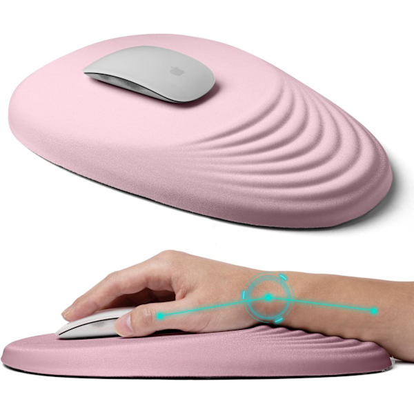 Ergonomisk musemåtte med håndledsstøtte, musemåtte lindrer karpaltunnelsmerter, hele musemåtte i memory-skum med skridsikker PU-bund, trådløs pink
