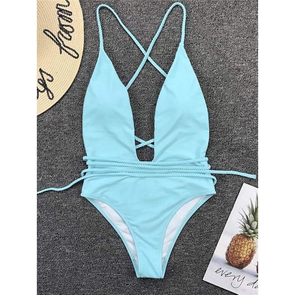 Kvinners Sexy Dyp V-hals Høy Midje Multi-Way Bandasje En Del Badetøy