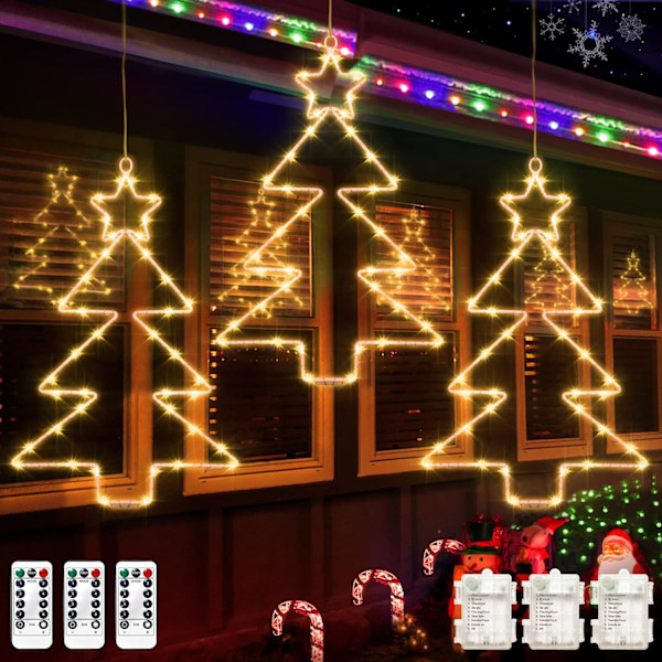 Julevindulys 3-pak batteridrevne LED-trelys 8 moduser timer