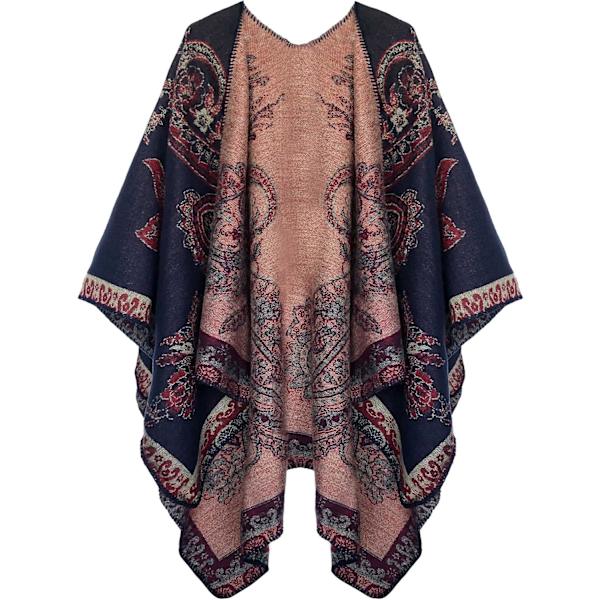 Färgblock Dam Schal Wrap Snygg Öppen Front Poncho Cape