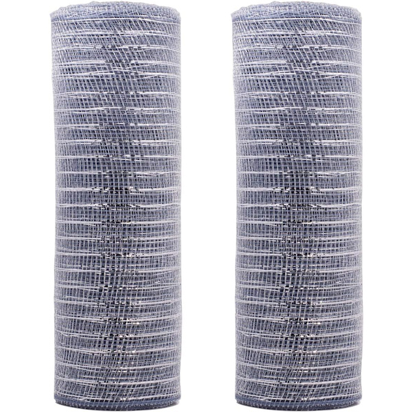 Deco Mesh 10 tommer x 10 meter hver rull, sett med 2 sølv metallisk folie poly mesh
