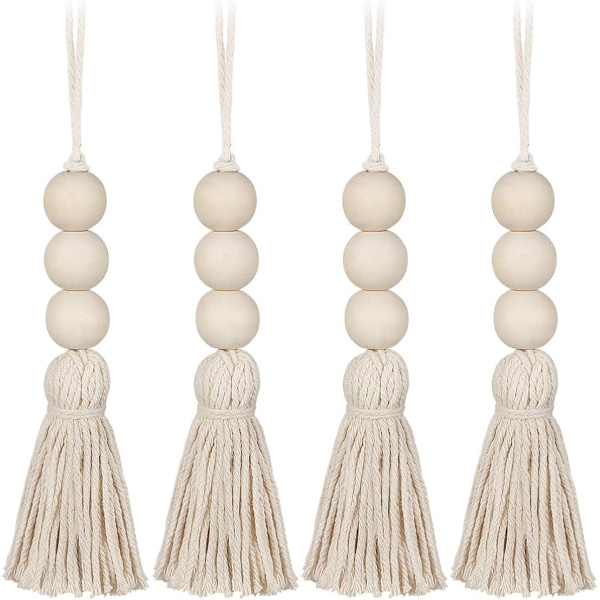 4 st Tofs Träpärlor Ornament Natural Cotton Line Dekor Tofs