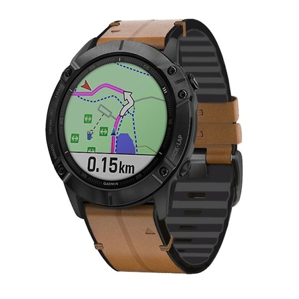 För Garmin Fenix 6 Silikon + Läder Snabbfrigörande Klockarmband ZUQ Brown