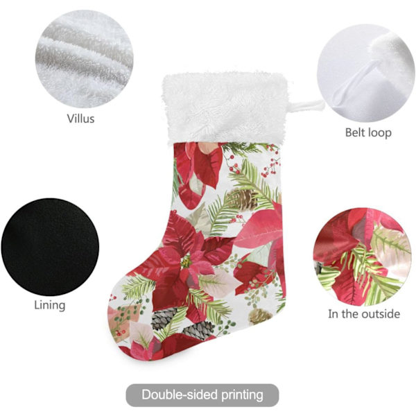 Julklapp, personliga julklappsstrumpor 2-pack Jul Vinter Julstjärna Blomma 45,7 cm Julstrumpor Hängande Ornament Ka