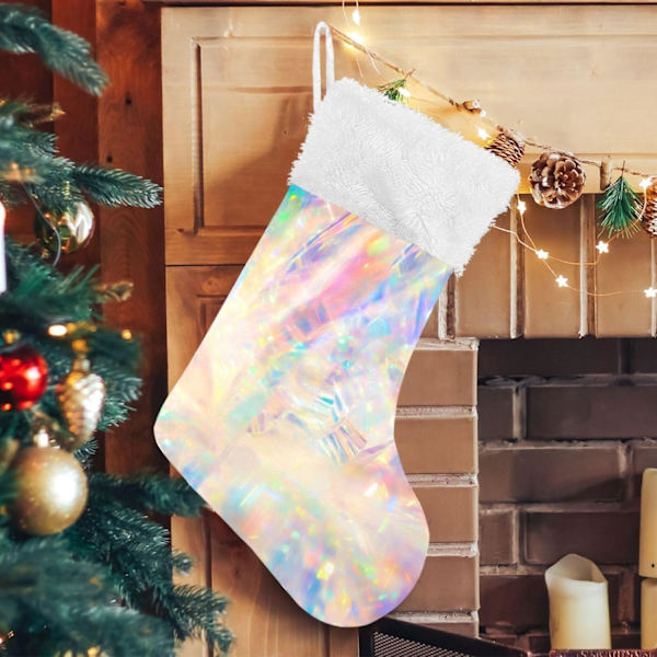 Julklapp, Personliga Julklappsstrumpor 2-pack Holografisk Swirl Regnbåge Modern 45,7 cm Julstrumpor Hängande Ornament Kam