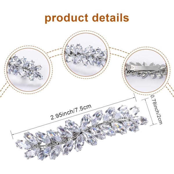 Hårklämmor för kvinnor - Rhinestone Hårklämmor, Kristallhårnål för bröllopsbröllop, Blomblad Design Håraccessoarer