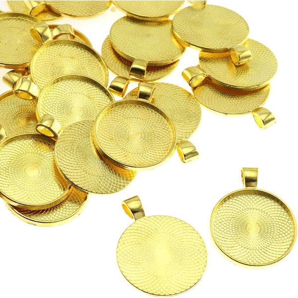 Runda infattningsbrickor för hängen - 25 mm guld bas för smyckestillverkning