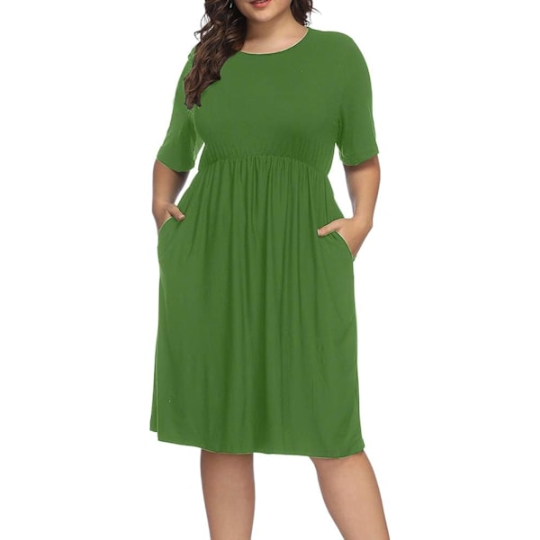 Kvinder Plus Size Halv ærme Rund Hals Cocktail Midi Kjole Ruffle Festkjoler