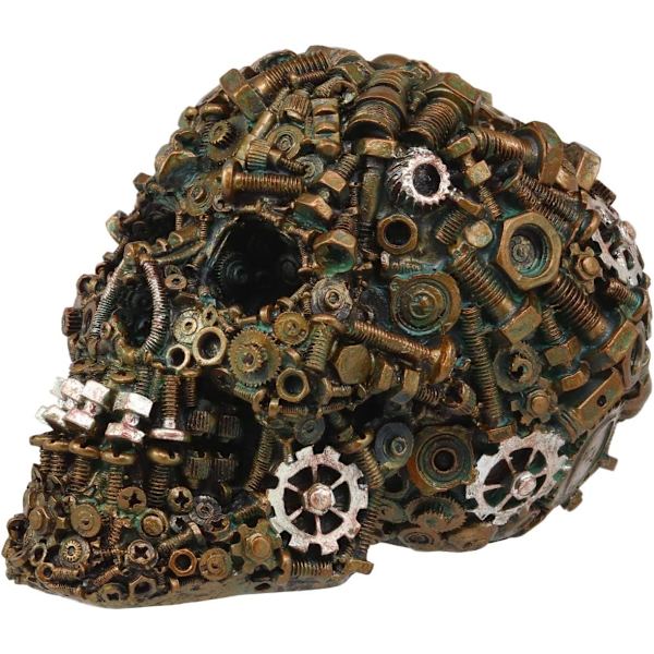 Ebros Steampunk Junkyard Mekaniker Gear Møtrikker Bolte og Skruer Hardware Skull Dekorativ Figur 7\" L i Bronze Patina Resin Macabre Dekor Kranier og