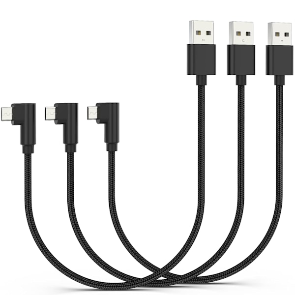 1Ft Vinkel Micro USB-kabel 3-pack, Kort USB A till Micro B-sladd 90