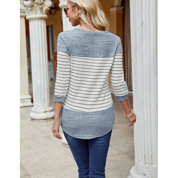 Kvinders 3/4 ærmer toppe casual tunika bluse patchwork stribet skjorte