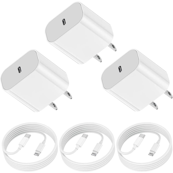 3-pakning 20W hurtiglading laderadapter. USB C