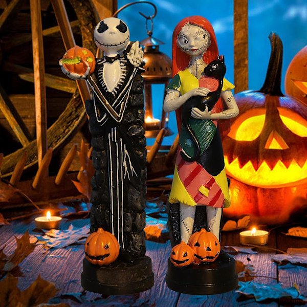 A Nightmare Before Christmas Figurer Set ~ 2 Pack Jack Skellington och Sally med Pumpa     Staty Skulptur Heminredning Samling