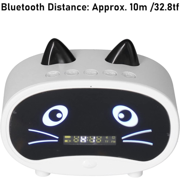 Digital väckarklocka högtalare, tecknad katt väckarklocka med temperaturdisplay, dubbel väckarklocka, Bluetooth-högtalare, FM-radio, handsfree-samtal för sovrum