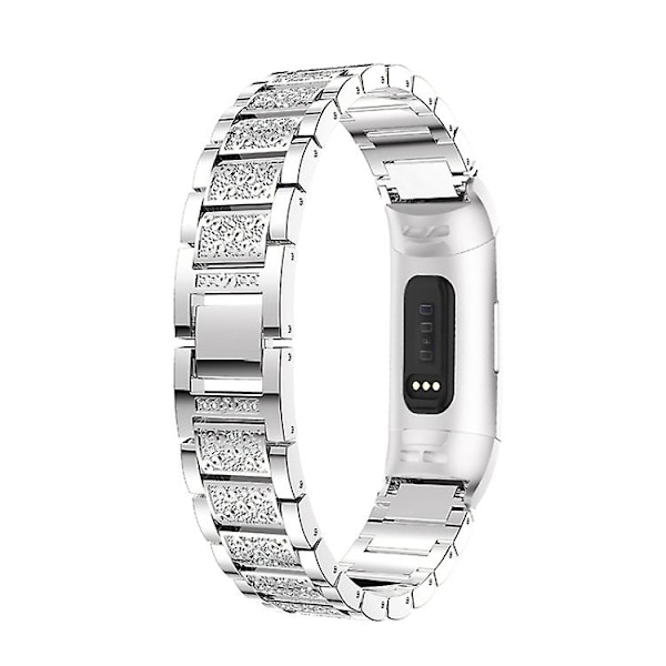 Diamantbesat Solid Rustfrit Stål Urrem Til Fitbit Charge 3 SYW Silver