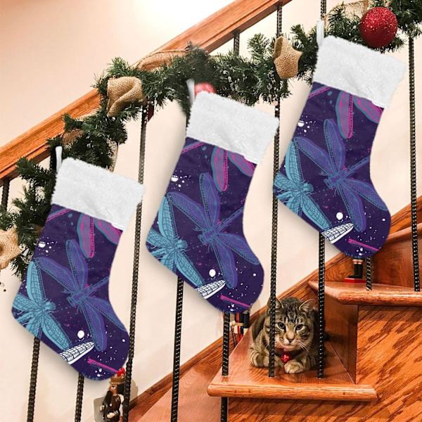 Julklapp, Personliga Julklappsstrumpor 2-pack Tie-Dye Libell Blå 18 tum Julstrumpor Hängande Ornament Kamin för Träddekoration
