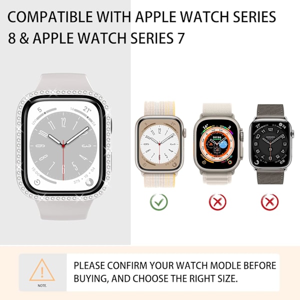 4-pak Bling-etui til Apple Watch Series 9/8/7 41 mm, glitter