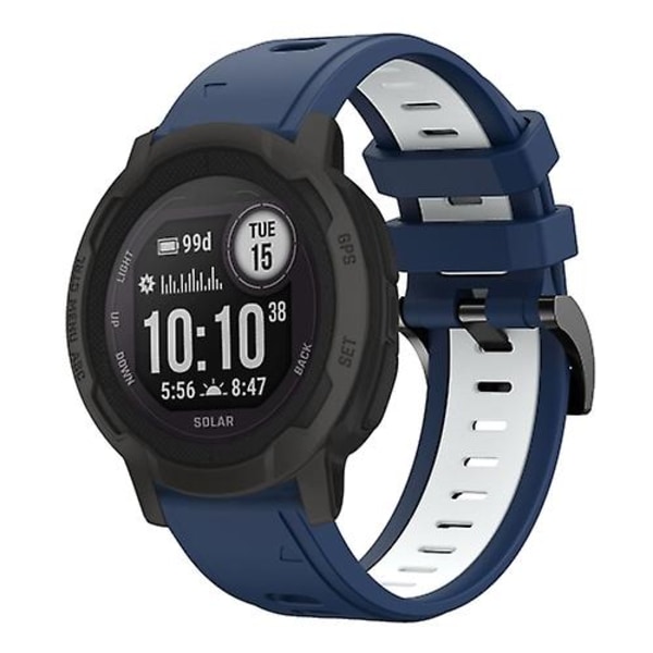 Til Garmin Instinct 2 22mm To-farvet Sports Silikonurrem QTL Midnight Blue - White