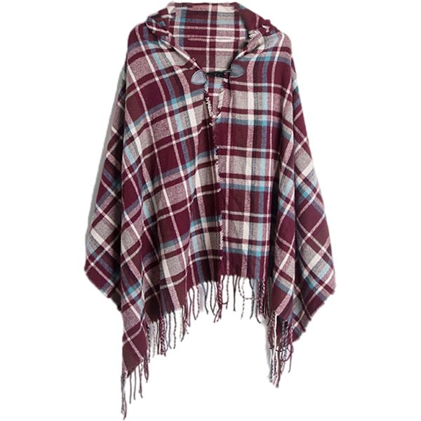 Rutiga tröja poncho öppen framsida cape kappa & filt sjal för kvinnor
