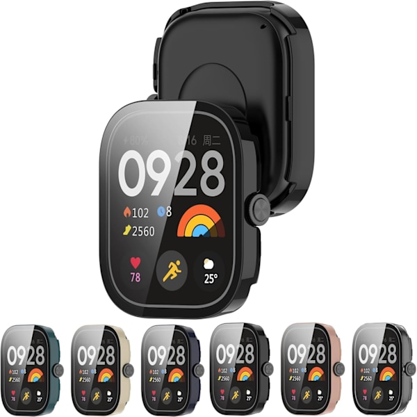 Kompatibel med Redmi Watch 4 Fuld Dækning PC Beskyttelsesetui Hærdet Glas Skærmbeskytter (PC Sort)