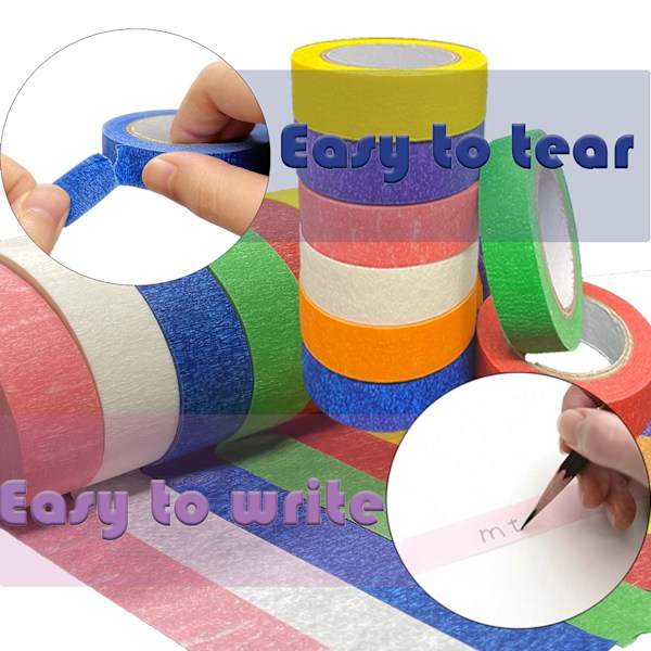 8 ruller farget maskeringstape, regnbuefarger malere T