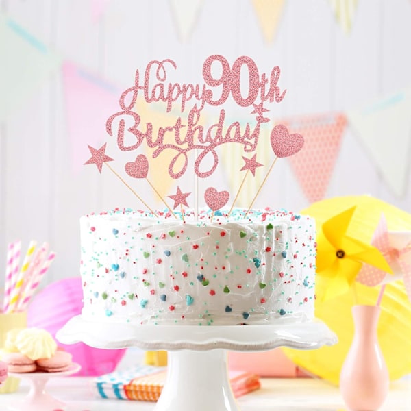 8 stk 90-års bursdagskake sett - glitterdekorasjoner