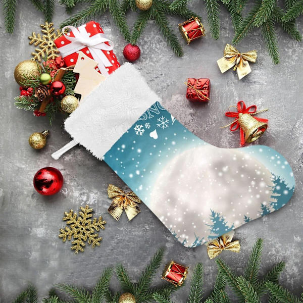 Julklapp, Personliga Julklappsstrumpor 2-pack Jul Vinter Snöig Stor Måne 45,7 cm Julstrumpor Hängande Ornament Eldstad för