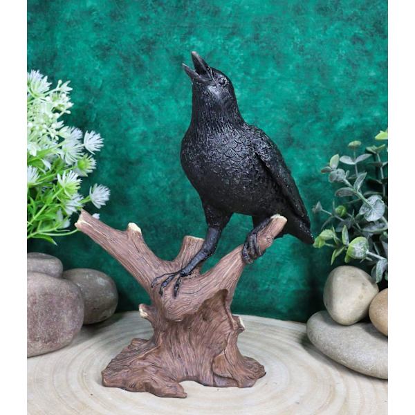 Ebros Gave Quoth The Raven Nevermore Realistisk Krage Fugl Kragen Sidder På Gren Figur 8.25\" Høj Skraldemand Fugl Ravne Krager Ossuarium
