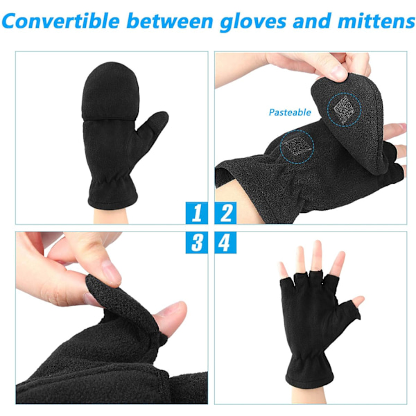 Vinterhandskar Fingerless Konvertibla Vantar Termisk Polar Fleece Isolerad