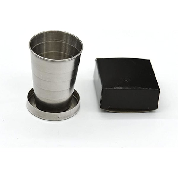Hopfällbar mugg i rostfritt stål med lock & nyckelring - 75ml/2.5oz Återanvändbar för camping, vandring, utomhus | 2-pack