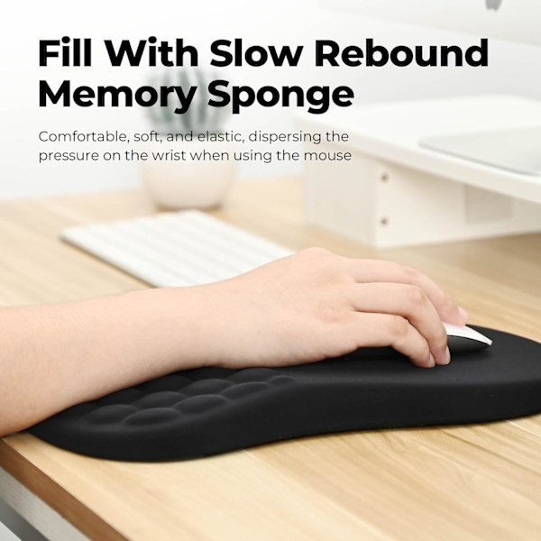 Ergonomisk musemåtte med håndledsstøtte, musemåtte med memory foam håndledsstøtte og skridsikker PU-base, Massae Bule Desin til smertelindring, sort