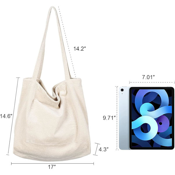 Kordfløyel Tote Bag for kvinner jente Canvas Skulder Håndvesker Søt Stor