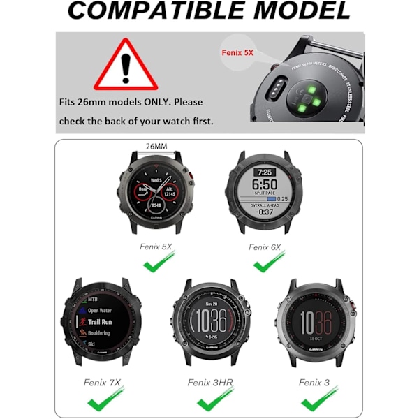 Kompatibel med Garmin Fenix ​​7X/6X/6X Pro/5X/5X Plus, 26 mm nylon