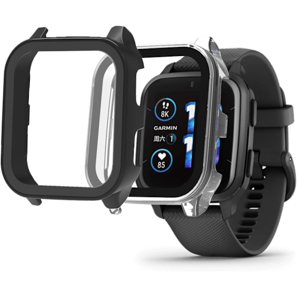 Yhteensopiva Garmin Venu Sq 2:n kanssa karkaistu lasikotelo, kova PC-kotelo karkaistu lasinen näytönsuoja, puskurin suojakuori yhteensopiva Garmin Venun kanssa