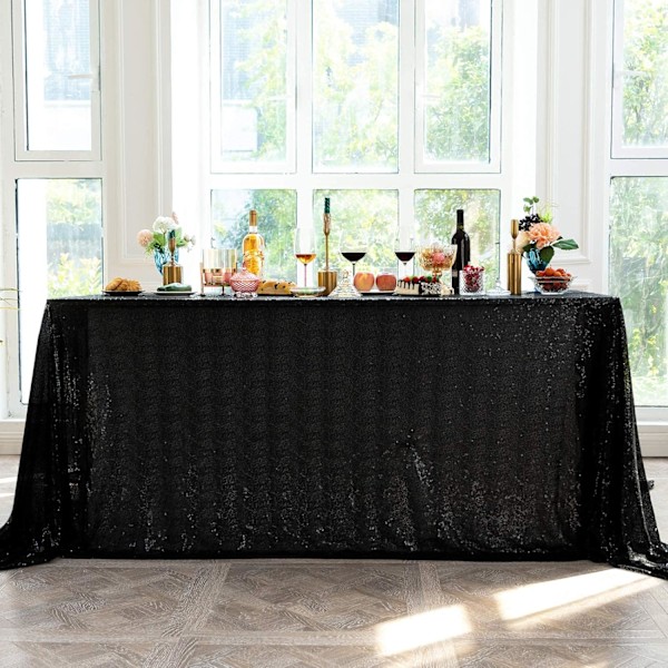 Sort Sequin Dug - 60'' x 102'' Rektangulær Funklende Glitter Metal Dug Duge Overtræk Overdådig til Halloween, Pensionering, Fødselsdag Bl