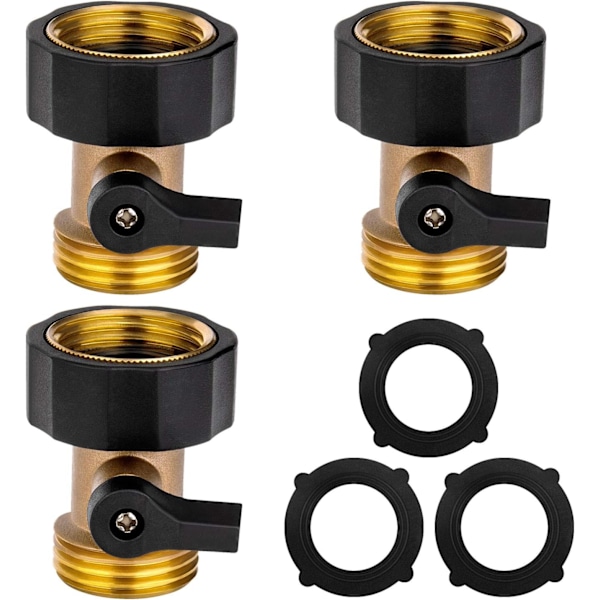 Heavy Duty Brass Shut Off Valve Garden Hose Connector，3PCS 3/4" Water