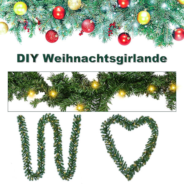 Jopassy 2-pack Julgransgirlang 5m 100 LED Gran Girlang Grankvistgirlang Juldekoration för Eldstäder Trappor Vägg Dörr Utomhus Inomhus Balkong