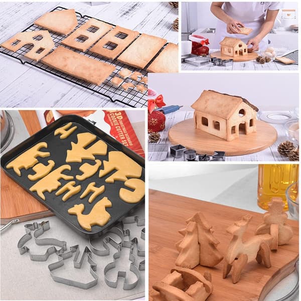 18 Delar 3D Julkakformar, Pepparkakshus, Husform, Inklusive Julgran, Snögubbe