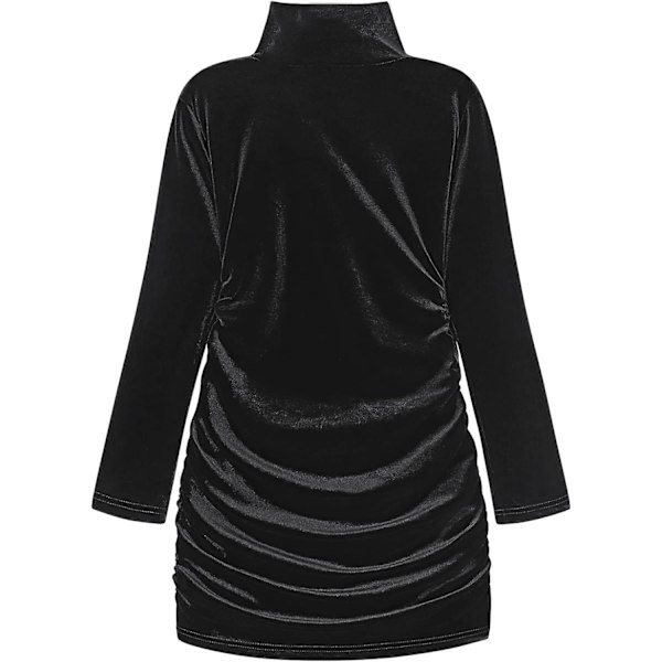 Mock Neck Långärmad Sammet Miniklänning - Elegant Solid Färg, Höfter Inslagna