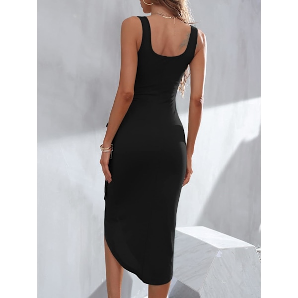 Tie Knot Side Kjole Wrap Tunika Shift Midi Kjole - Rund Hals, Ærmeløs Sommer
