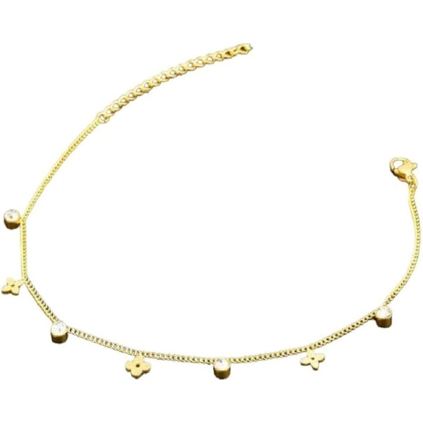 New 2025 Gold Plated Stainless Steel Flower Zircon Chain Anklet Beach Barefoot Sandal Foot Jewelry for Women Fashion Accessories Creative Gift As