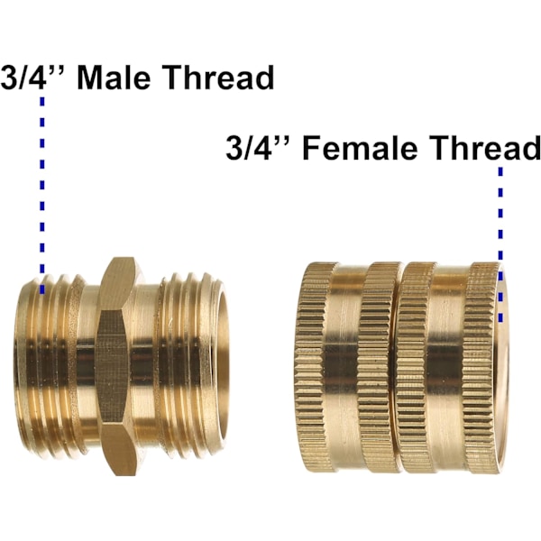 Koppling för trädgårdsslang, hane till hane, hona till hona, 3/4 tum mässing