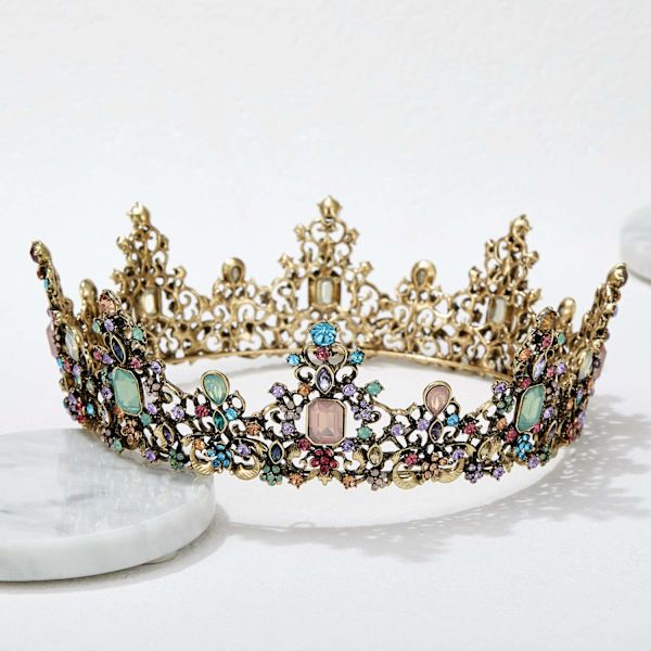 Juvelprydd barock drottningkrona - Strass bröllopskronor och tiaror för kvinnor,