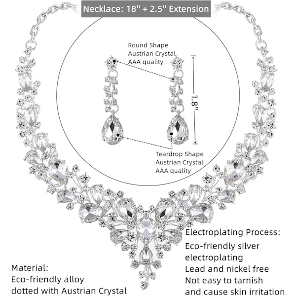 Bryllup Brude Brudepike Østrigsk Krystal Rhinestone Smykkesæt Statement