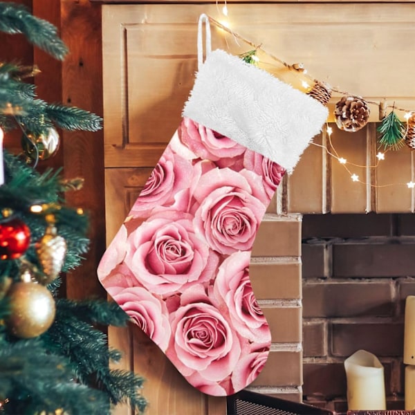 Julklapp, personliga julklappsstrumpor 2-pack rosa rosblomma 45,7 cm julstrumpor hängande prydnad spis för träddekoration 1